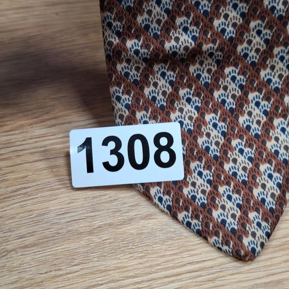 Lanvin Vintage Brown Cream Blue Geometric 100% Silk Tie Necktie Mens USA